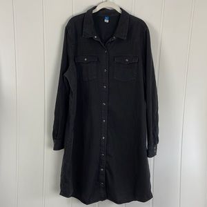 Old Navy Black Duster Women's Size XL Cotton Snap Closure Pearlized Snaps Layer